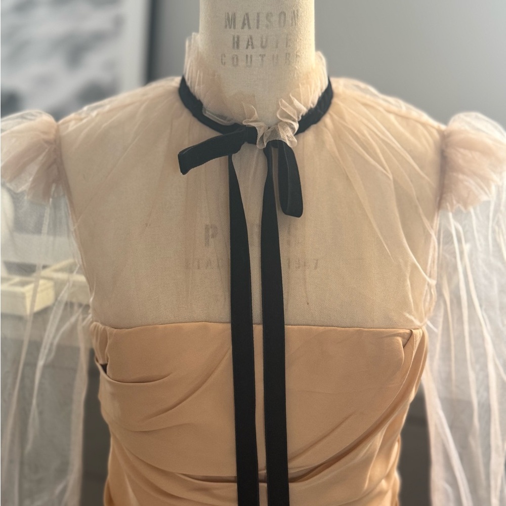 Khaite Elegant Light Gold Dress with Sheer Sleeves - Picture 6 of 11